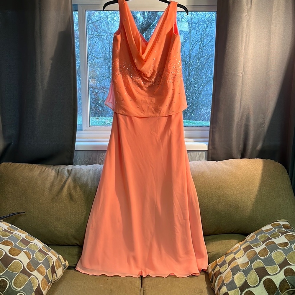 Coral Sleeveless Chiffon Wedding Gown with Draped Bodice